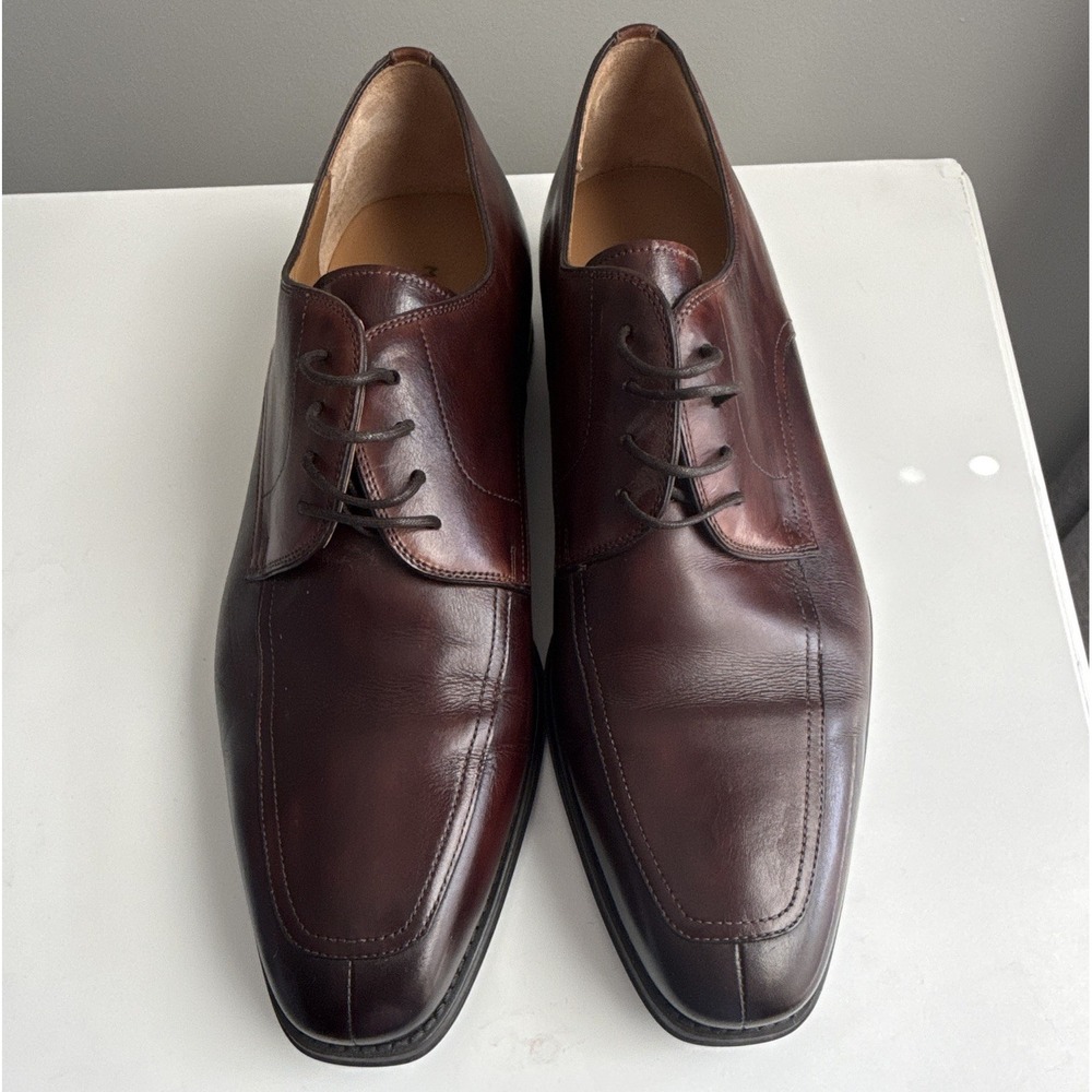 Magnanni Men's Brown Leather Lace-Up Derby Dress Shoes Solid 10